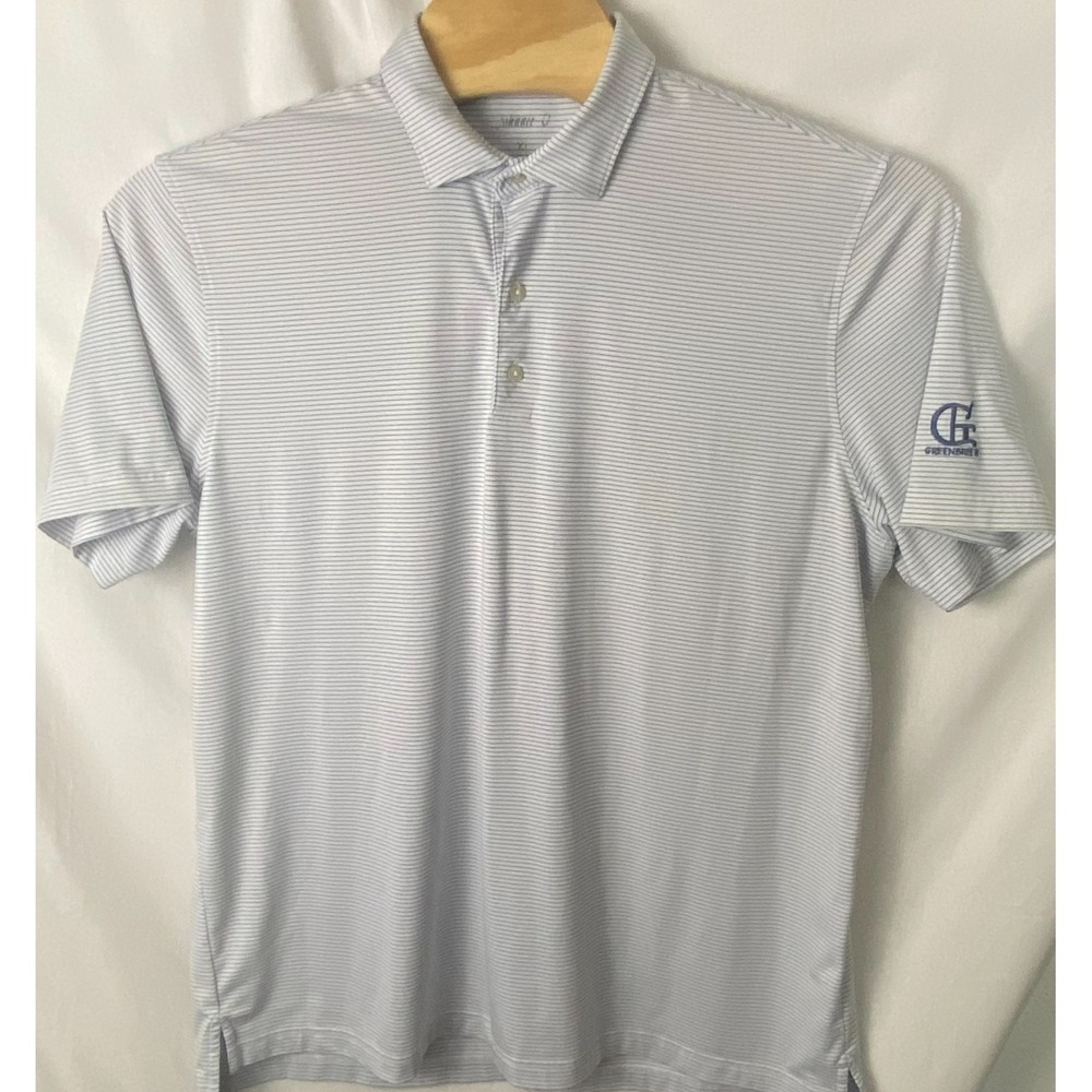 Johnnie O Golf Polo White Blue Stripes Performance Shirt Greenbrier Resort XL